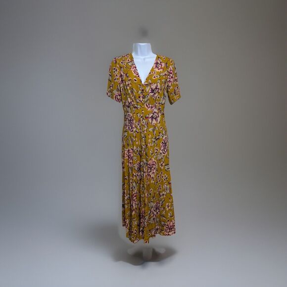 Kachel x Anthropologie Thea Maxi Dress Womens 4 Gold Floral Print Viscose - Picture 1 of 11